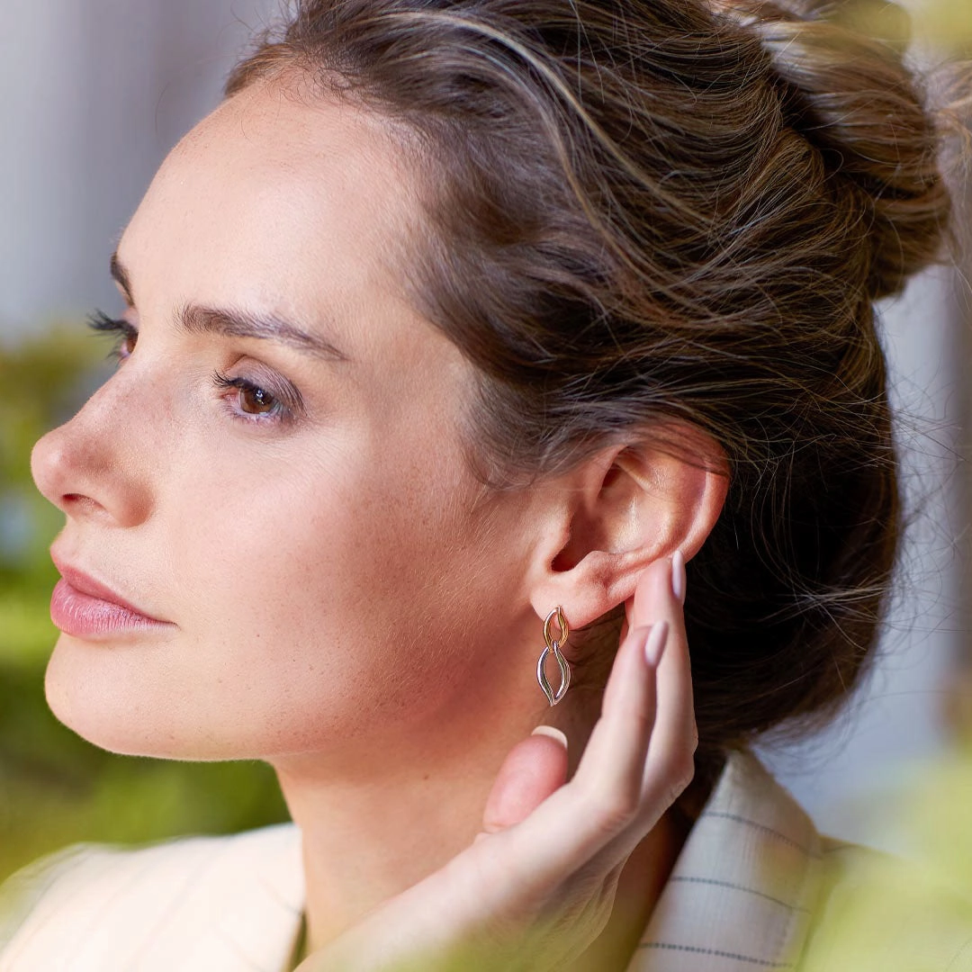 Silver & Yellow Gold Plated Entwine Twine Link Golden Drop Earrings