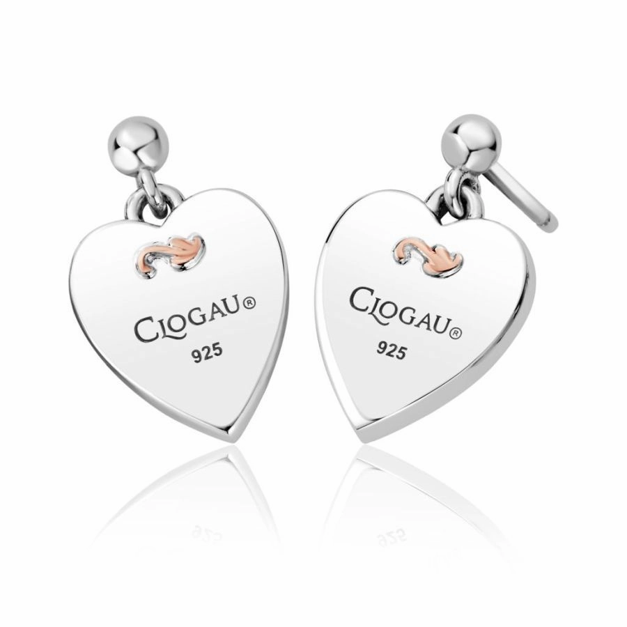 Silver and 9ct Rose Gold Tree of Life Insignia Heart Drop Earrings