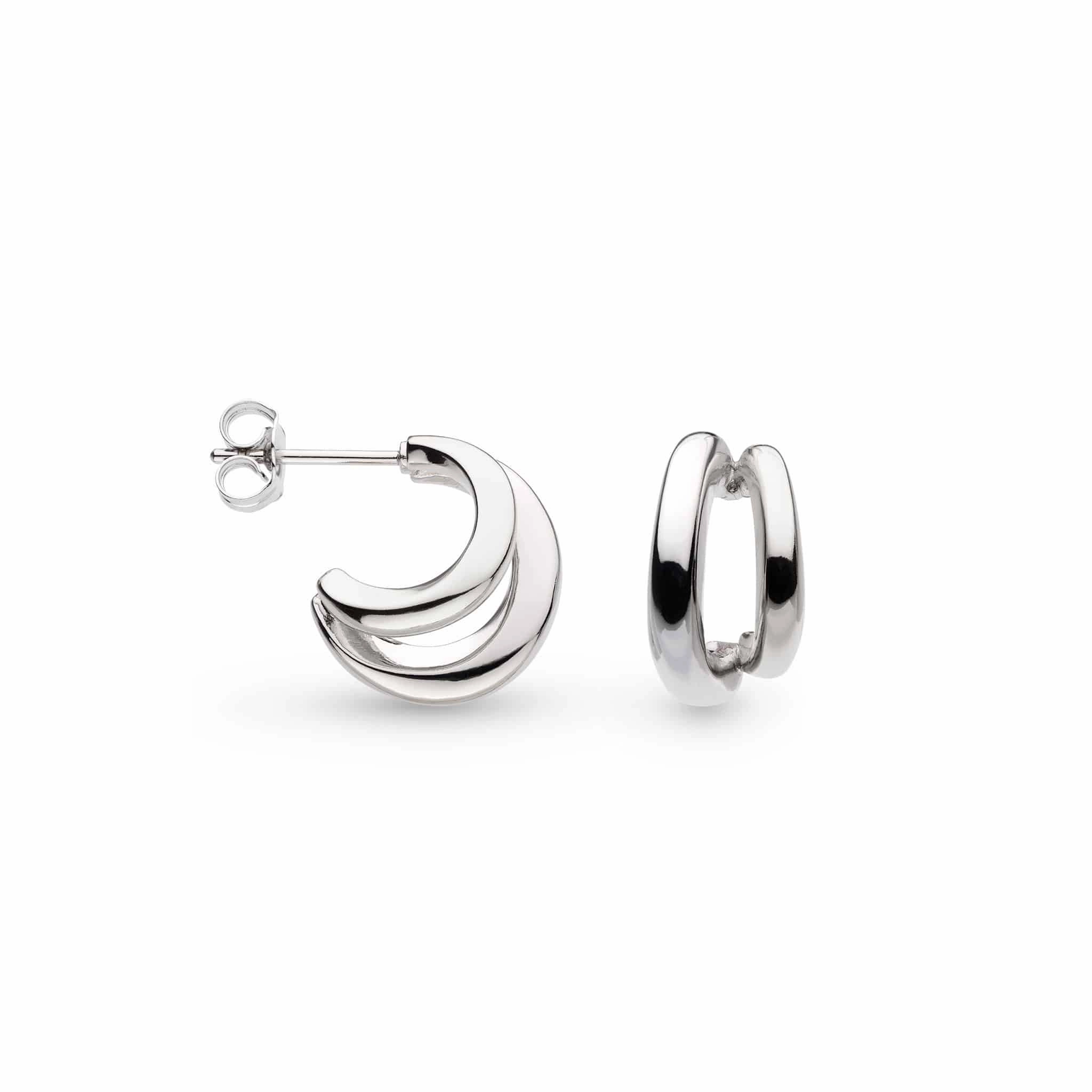Silver Bevel Cirque Link Double Semi Hoop Earrings