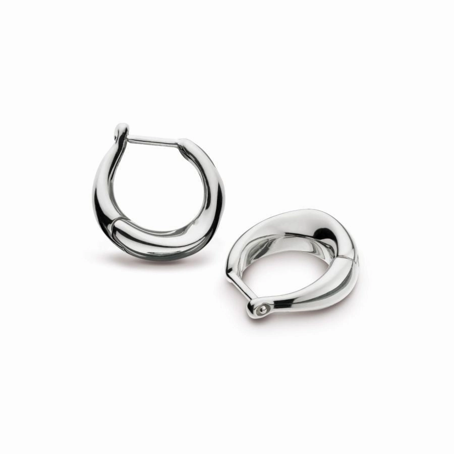 Silver Bevel Cirque Small Hinged Huggie Hoop Earrings