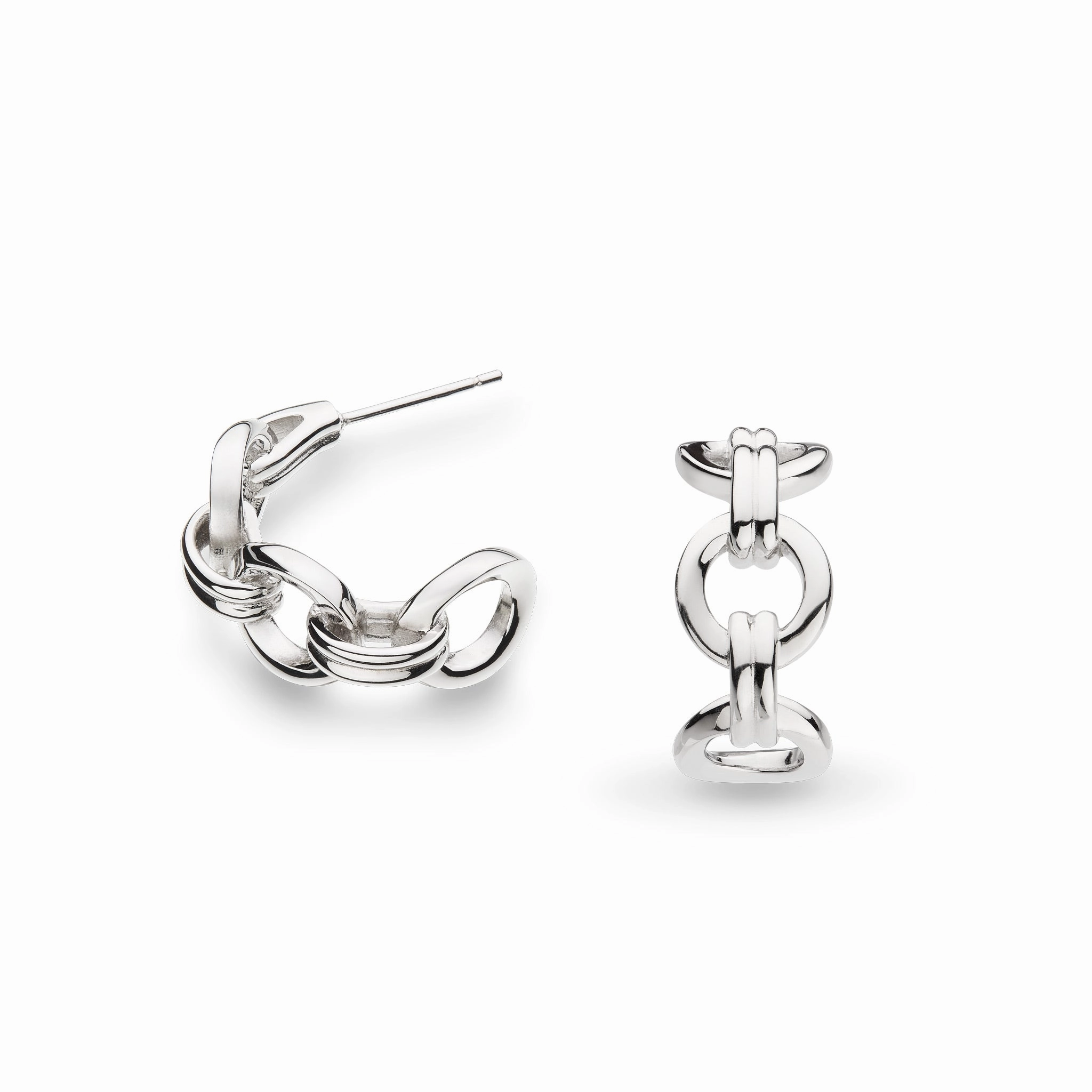 Silver Bevel Unity Semi Hoop Stud Earrings
