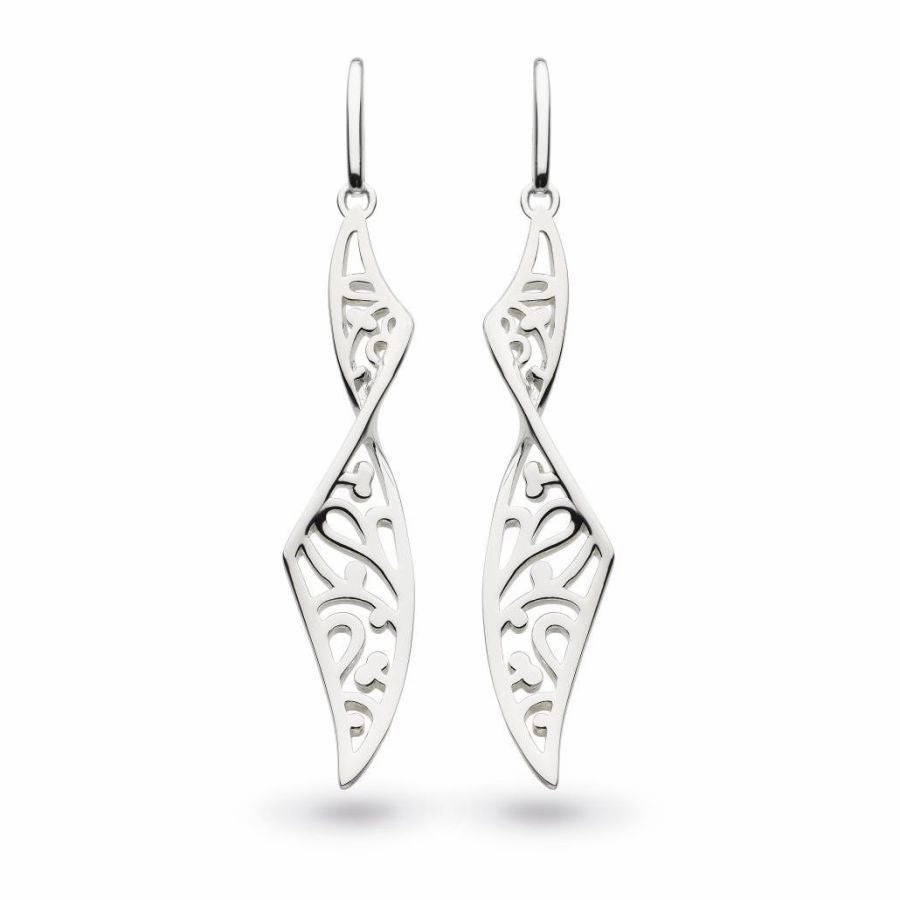 Silver Blossom Flourish Twist Drop Earrings