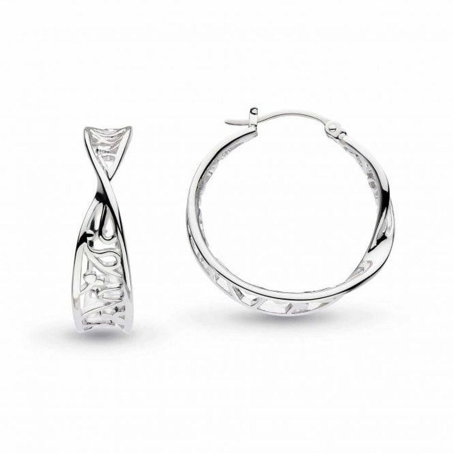 Silver Blossom Flourish Twist Hoop Earrings