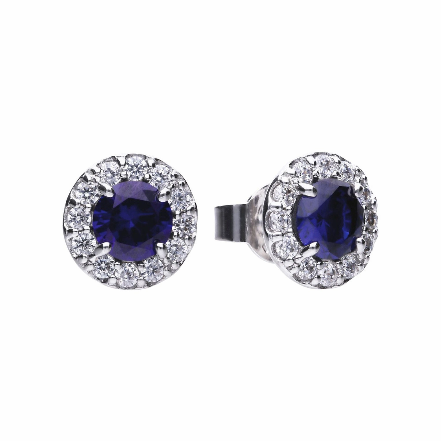 Silver Blue & White CZ cluster stud earrings