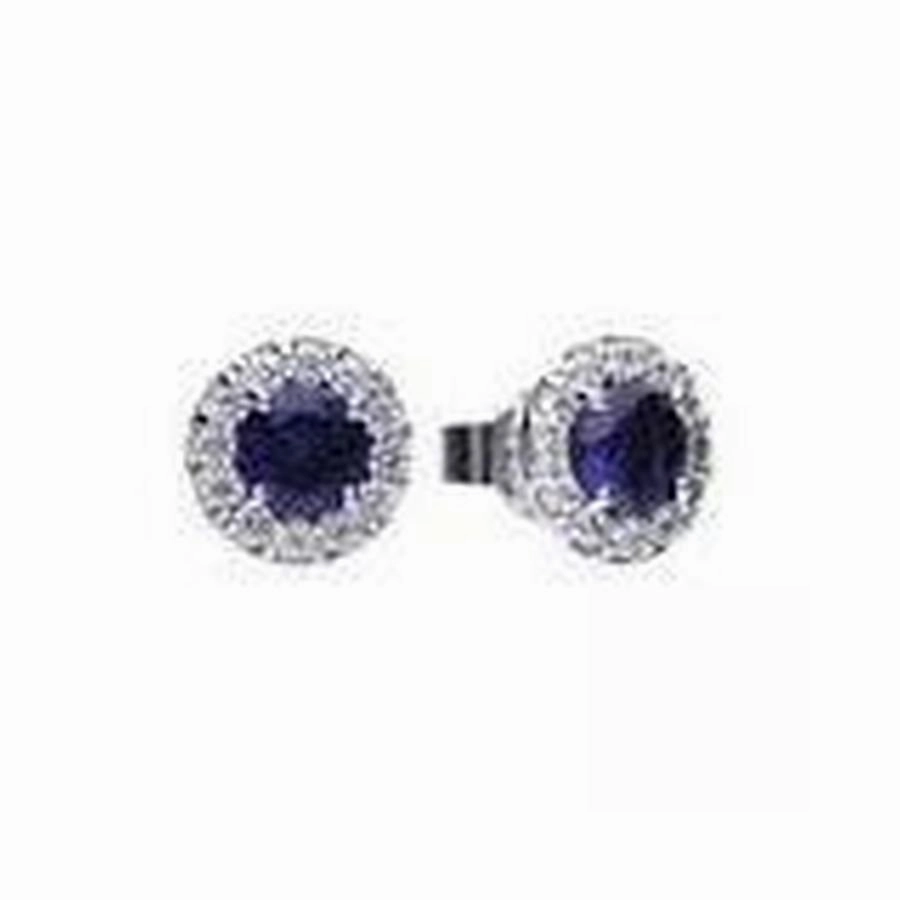 Silver Blue & White CZ cluster stud earrings