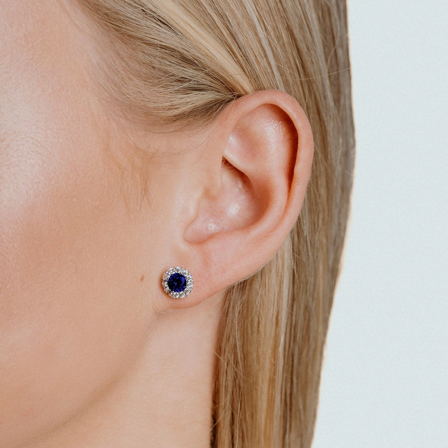 Silver Blue & White CZ cluster stud earrings