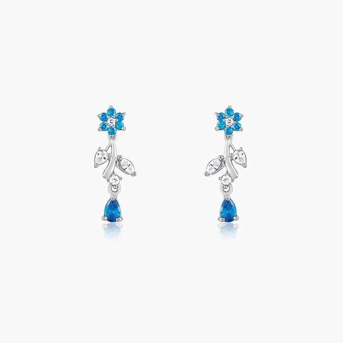 Silver Blue Daisy Earrings
