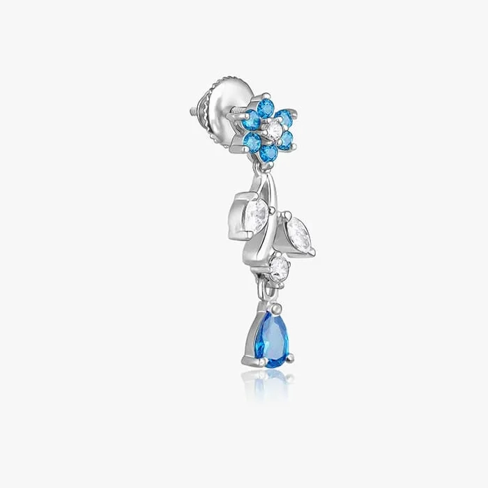Silver Blue Daisy Earrings