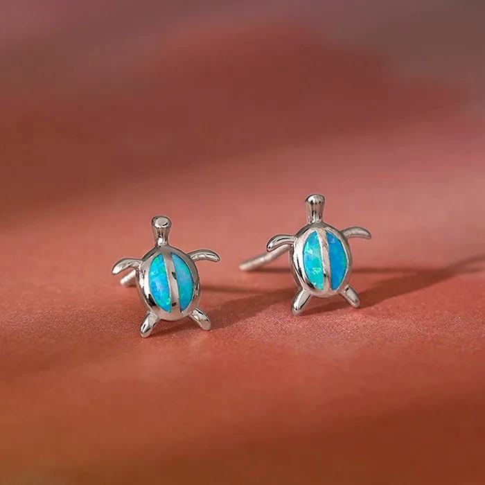 Silver Blue Turtle Studs