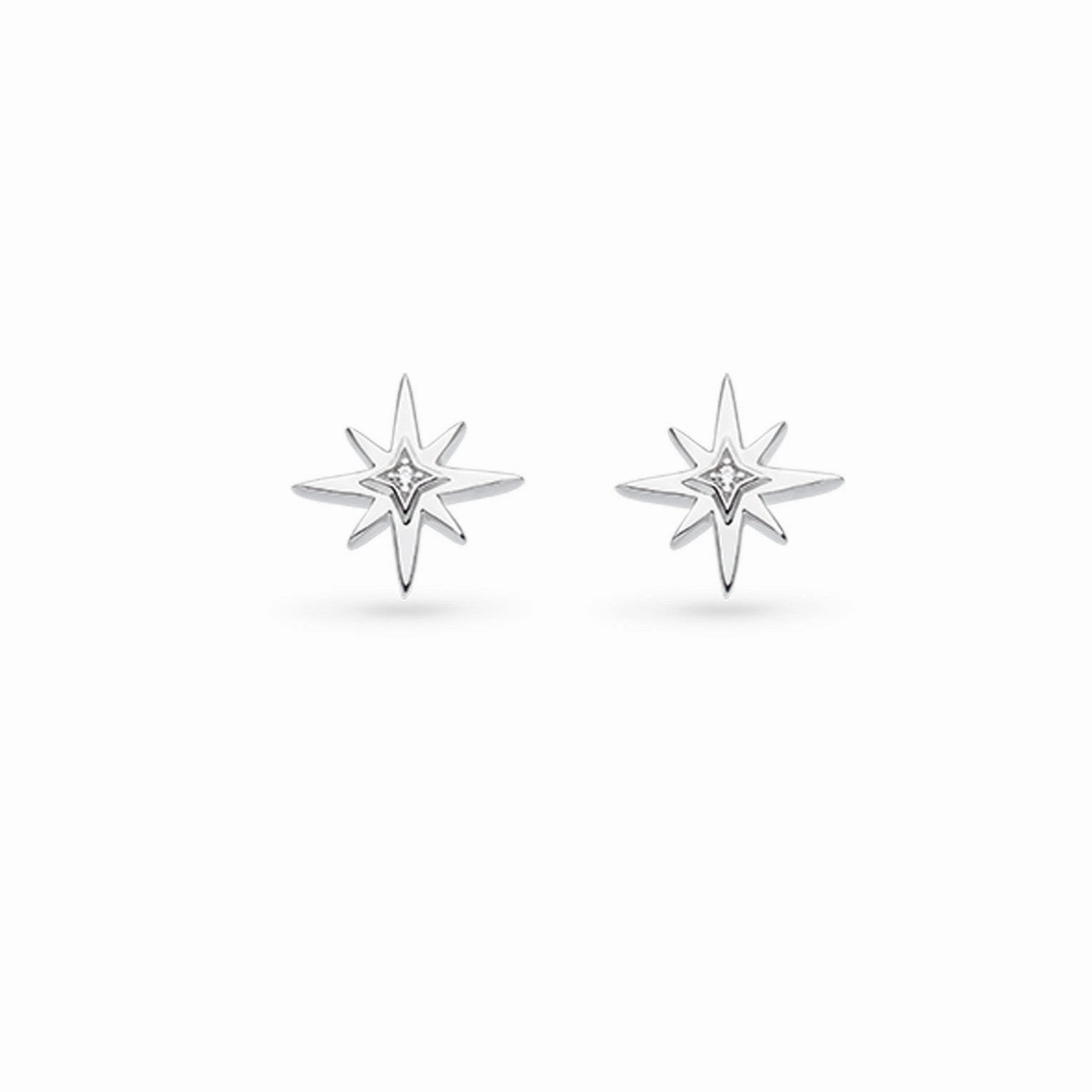 Silver Celeste North Star Cubic Zirconia Set Stud Earrings