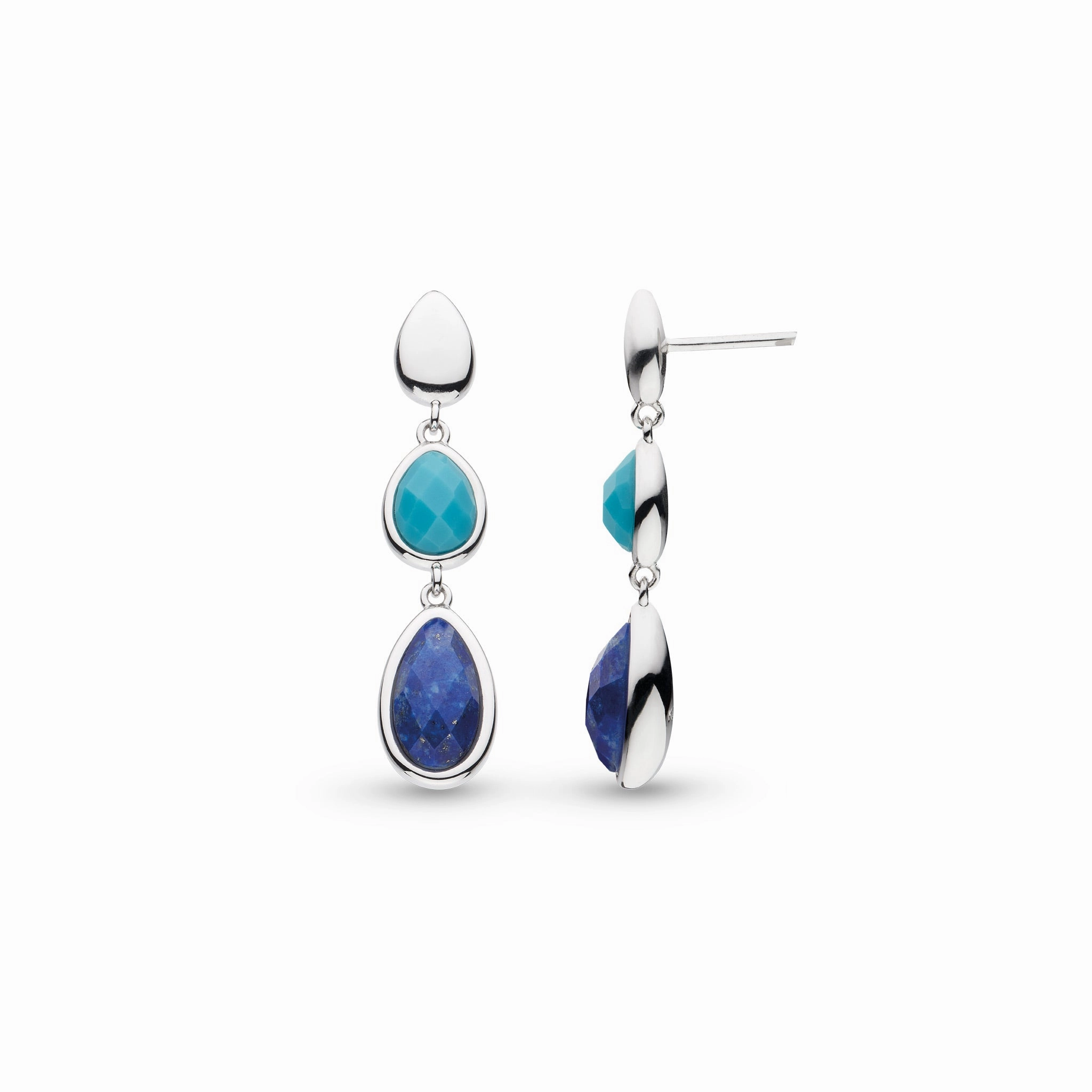 Silver Coast Pebble Azure Lapis Lazuli & Magnesite Trio Droplet Drop Earrings