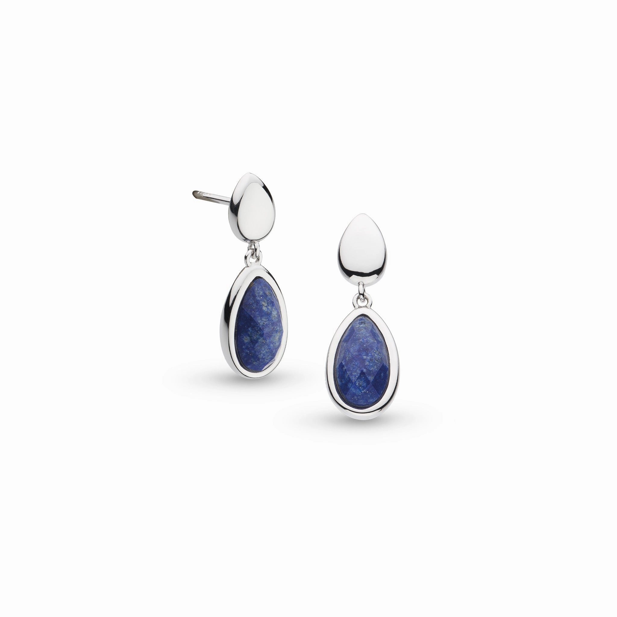 Silver Coast Pebble Azure Lapis Lazuli Duo Droplet Drop Earrings