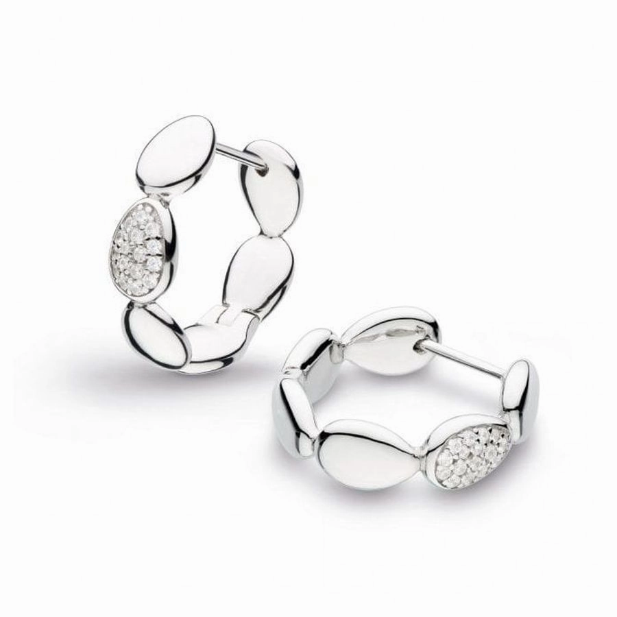 Silver Coast Pebble Glisten Cubic Zirconia Pave Set Hinged Hoop Earrings