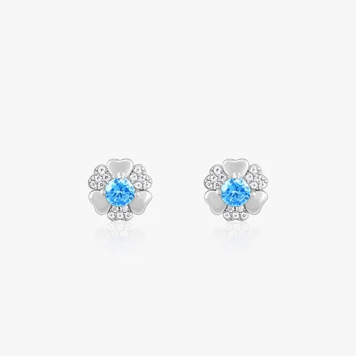 Silver Cobalt Blue Blooming Flower Earrings
