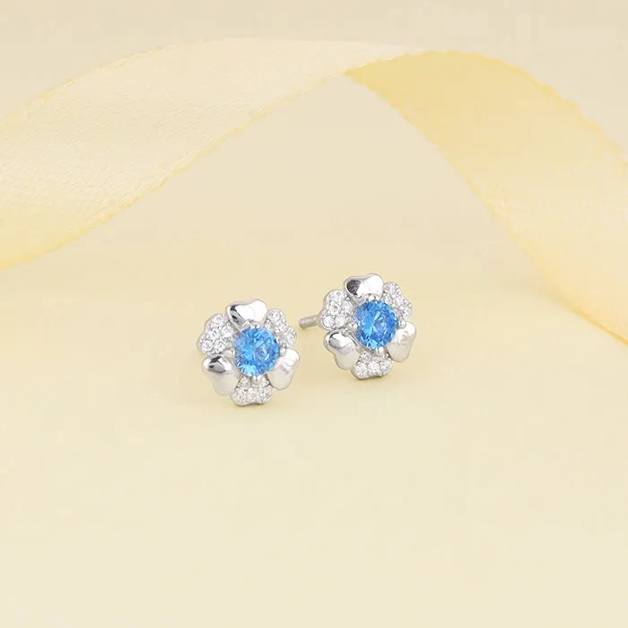 Silver Cobalt Blue Blooming Flower Earrings