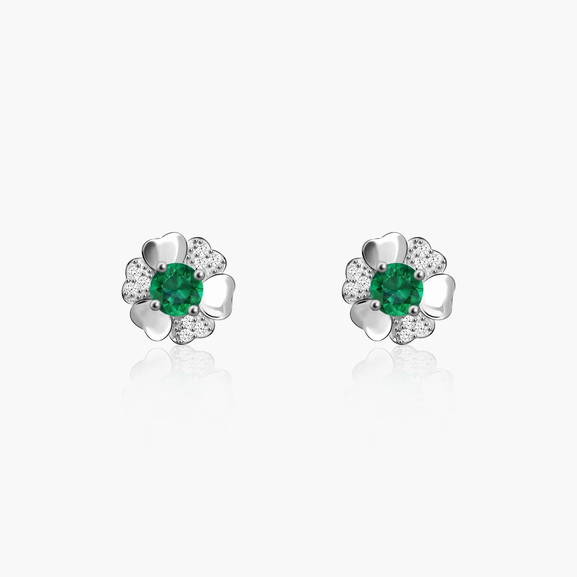 Silver Dark Green Flower Earrings