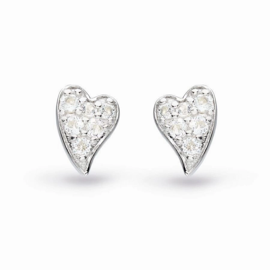 Silver Desire Cherish Precious White Topaz Pave Heart Stud Earrings