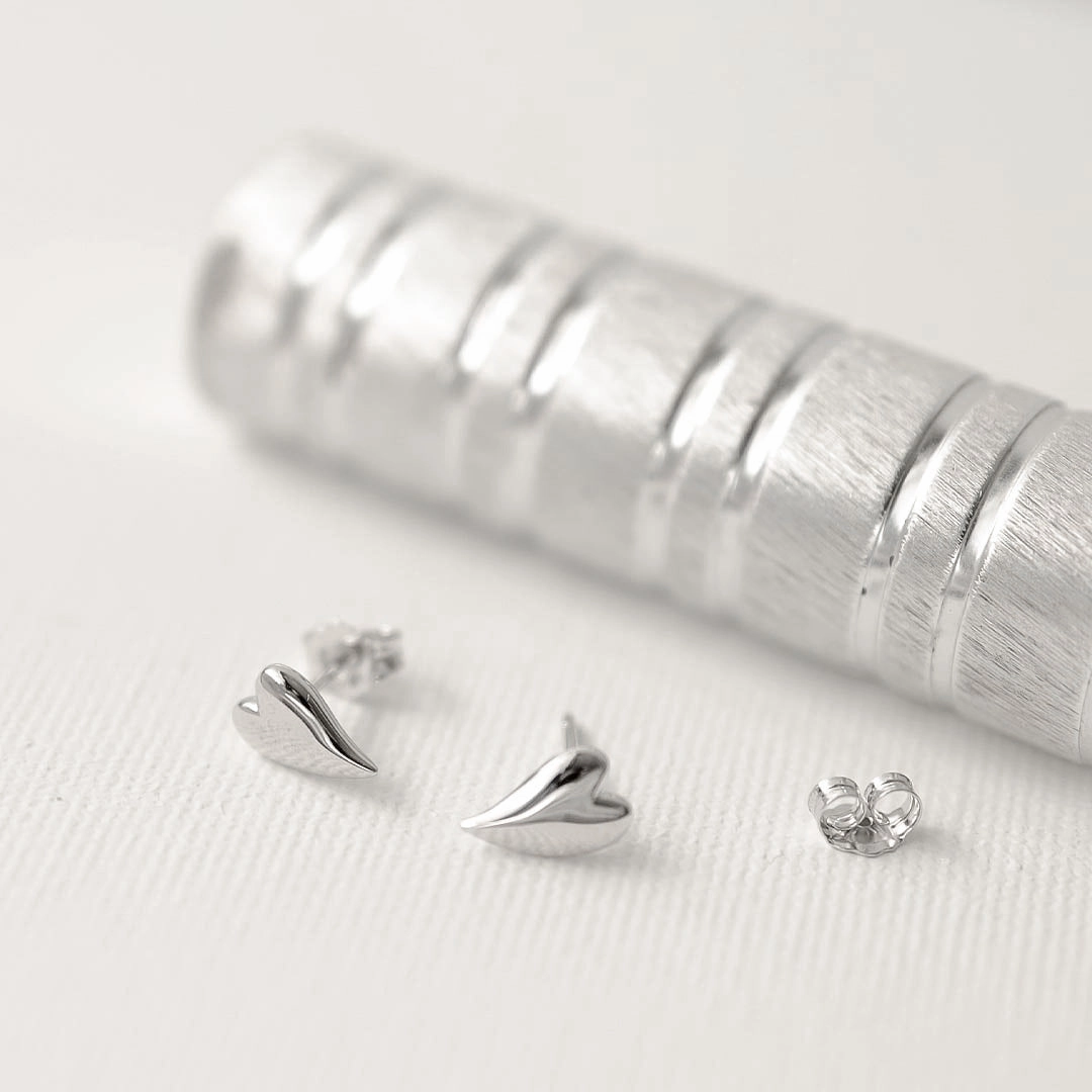 Silver Desire Kiss Mini Heart Stud Earrings