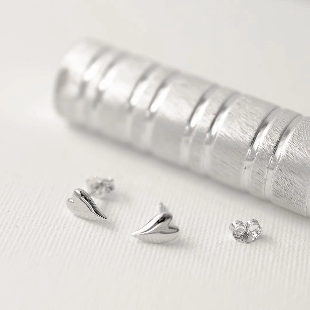 Silver Desire Kiss Mini Heart Stud Earrings