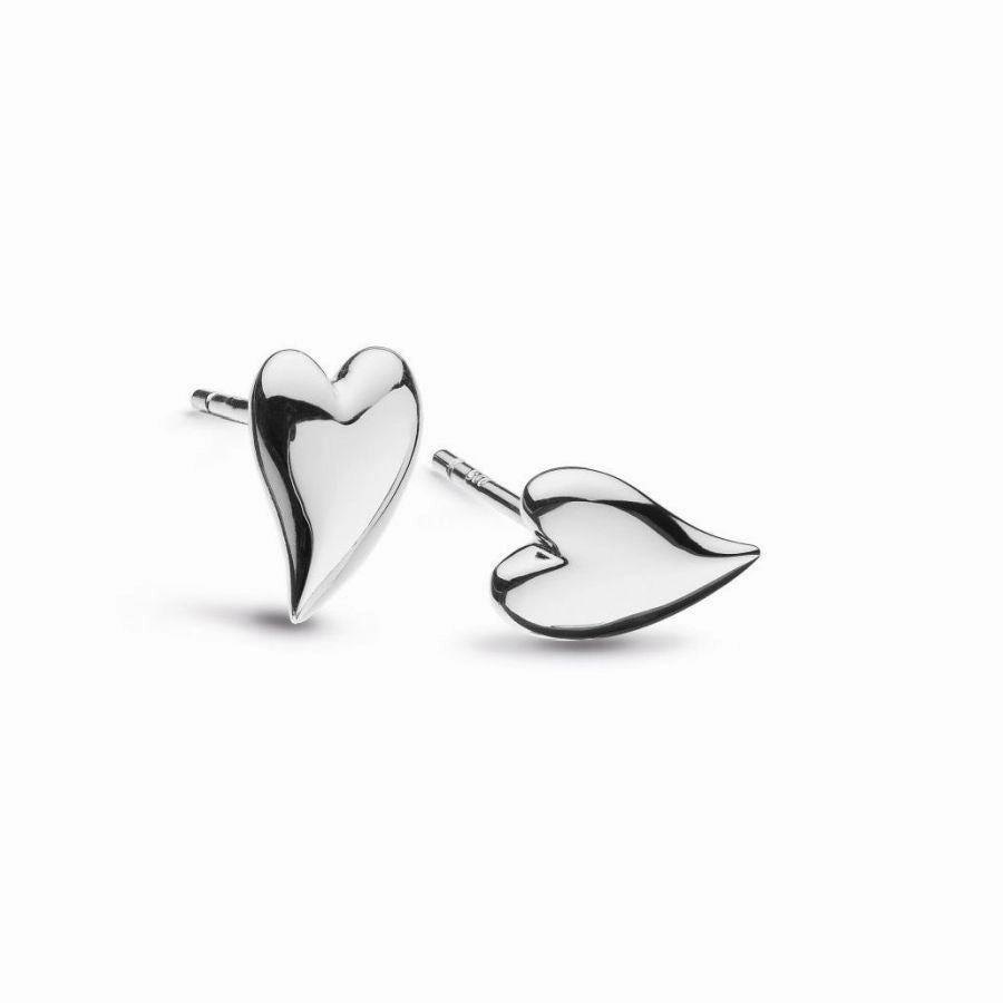 Silver Desire Kiss Mini Heart Stud Earrings