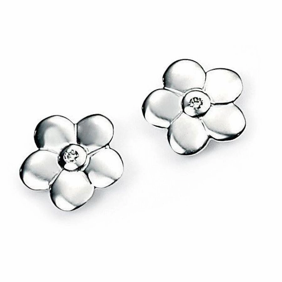 Silver Diamond Set Flower Stud Earrings