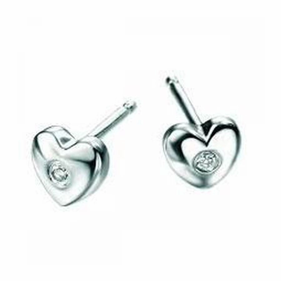 Silver Diamond Set Heart Stud Earrings