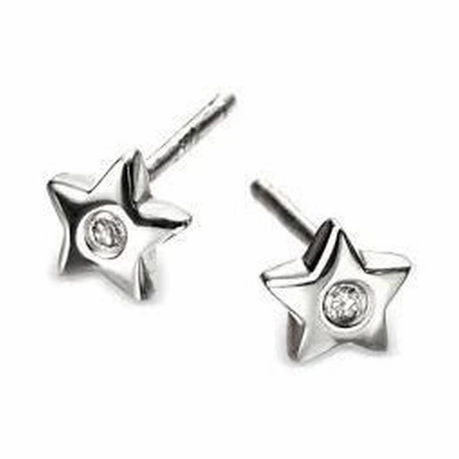Silver Diamond Set Star Stud Earrings