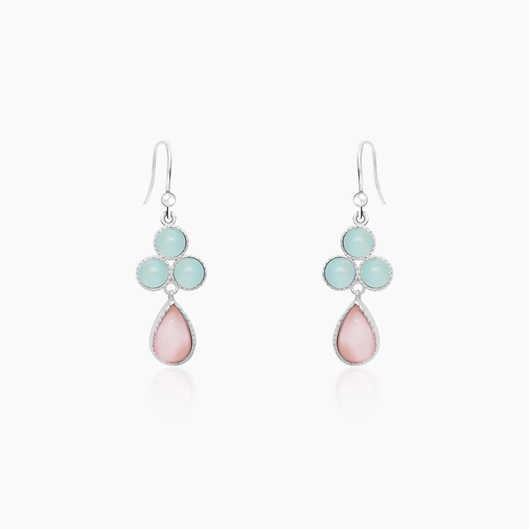 Silver Dual Tone Chalcedony Flower Drop Earrings