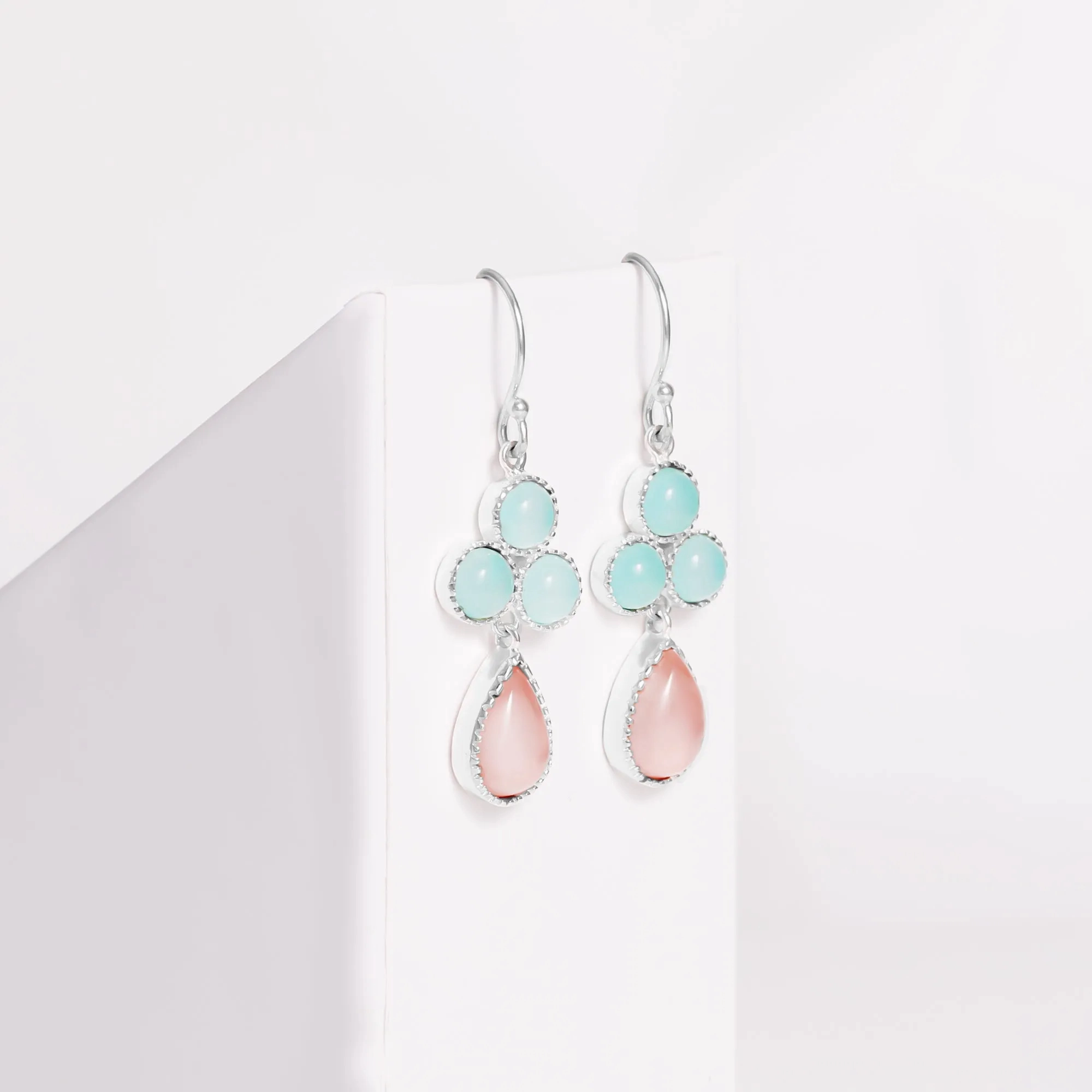 Silver Dual Tone Chalcedony Flower Drop Earrings