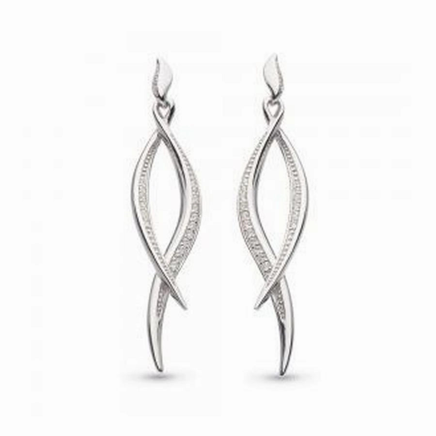 Silver Entwine Twine Twist Cubic Zirconia Pave Set Drop Earrings