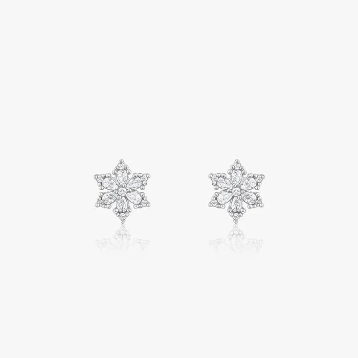 Silver Flowery Snowflake Studs