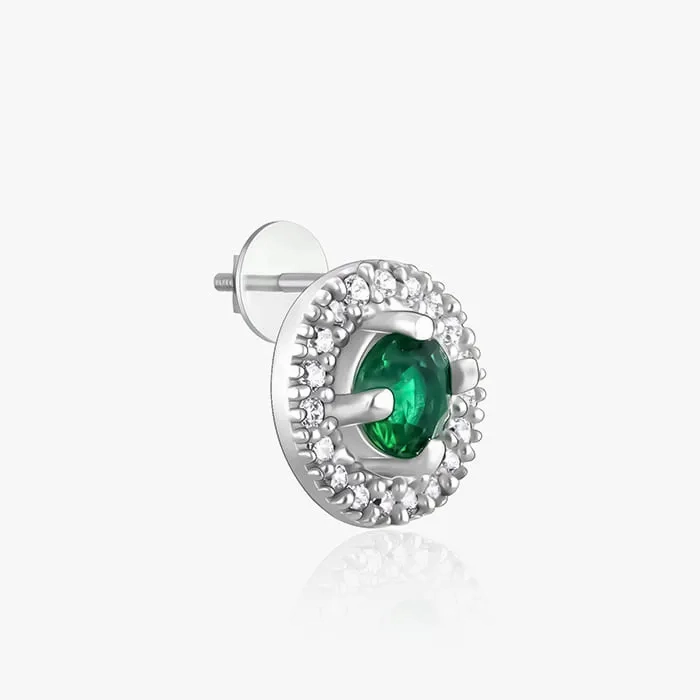 Silver Forest Green Shining Halo Studs