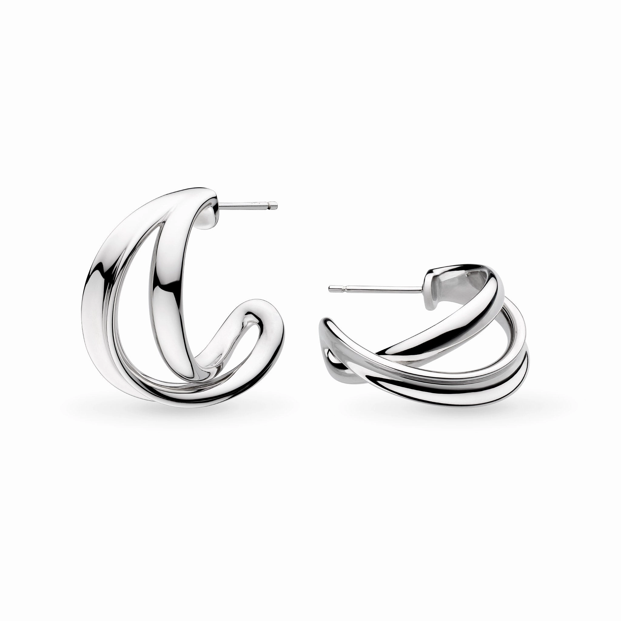 Silver Grande Crossover Semi Hoop Stud Earrings