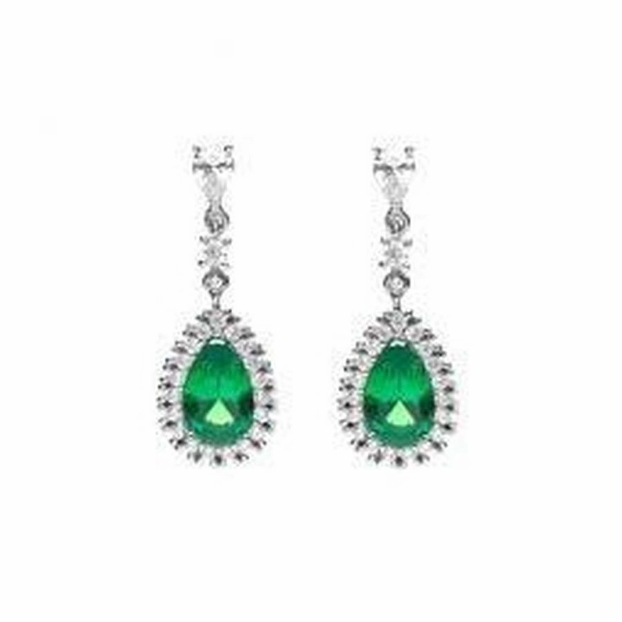 Silver Grn Pear/Wht Cz Drp