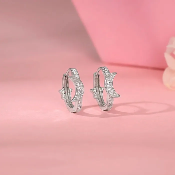 Silver Half Moon Hoop Earrings