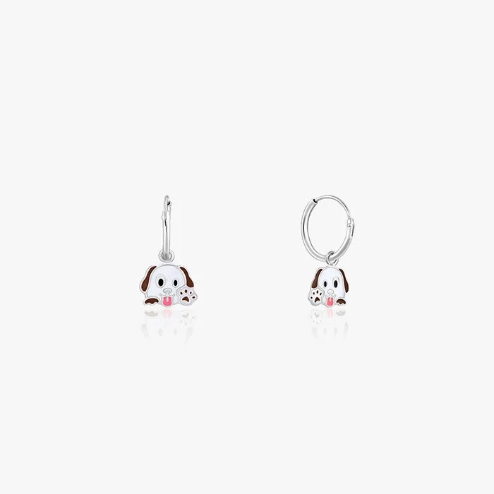 Silver Hello Puppy Kids Hoop Earrings (4-12 yrs)