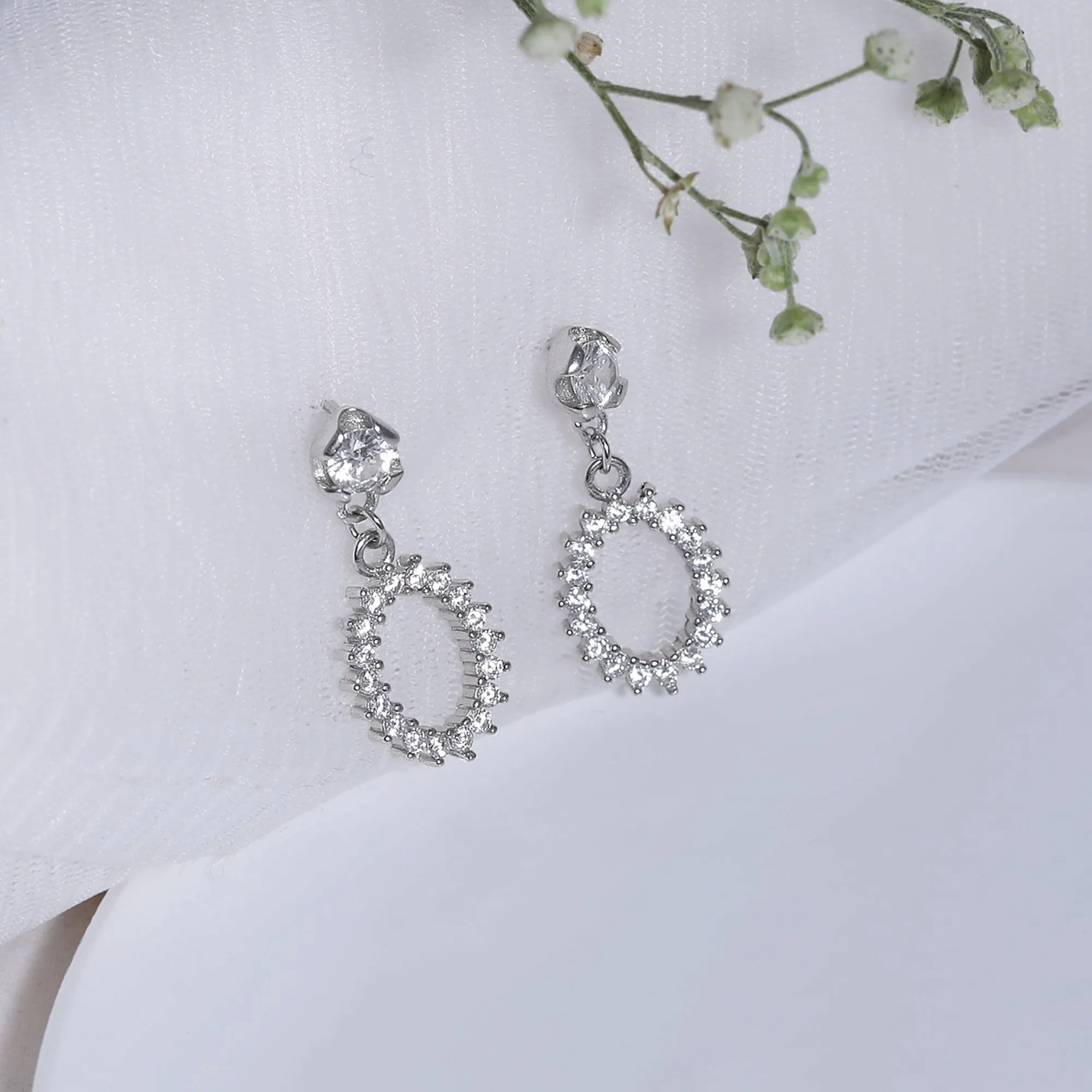 Silver Hollow Zircon Drop Studs