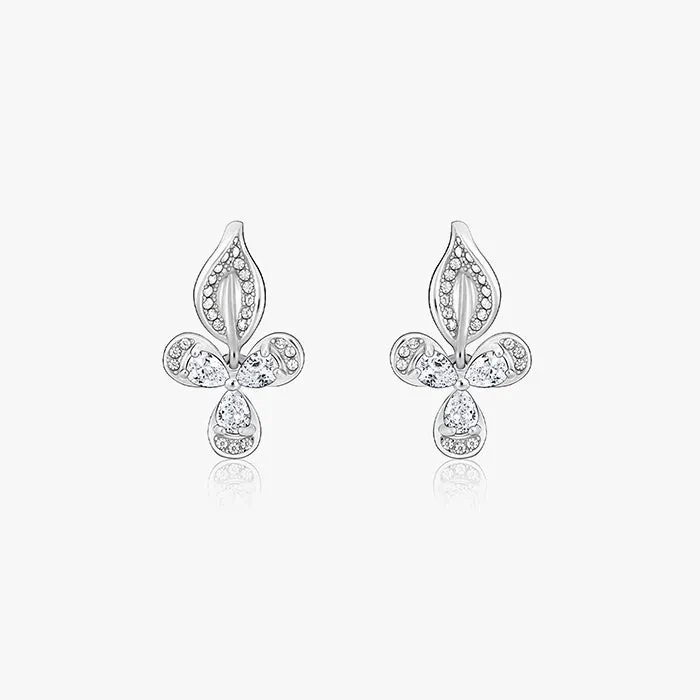 Silver Iris Flower Earrings