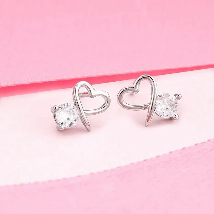 Silver Mini Heart Drop Earrings