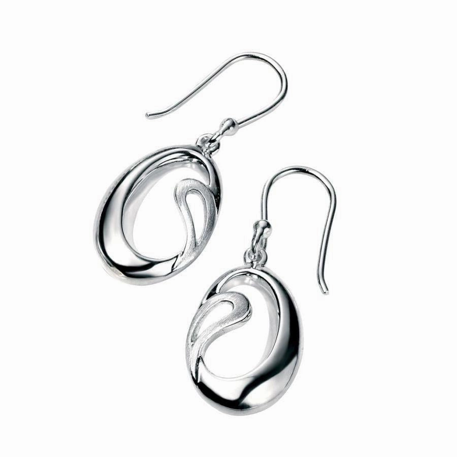 Silver Openwork Oval Hook Drop Earrings