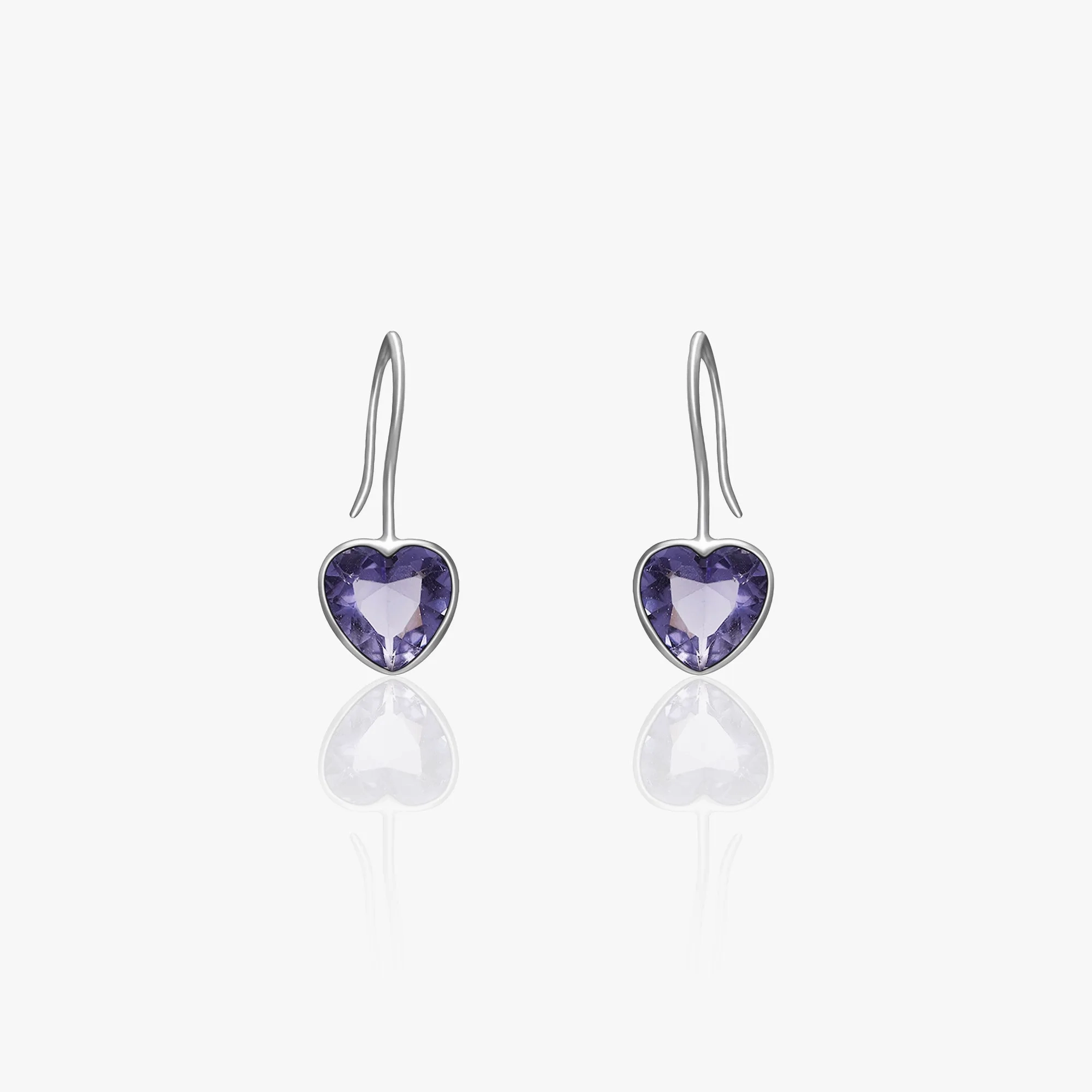 Silver Ornate Purple Heart Earrings
