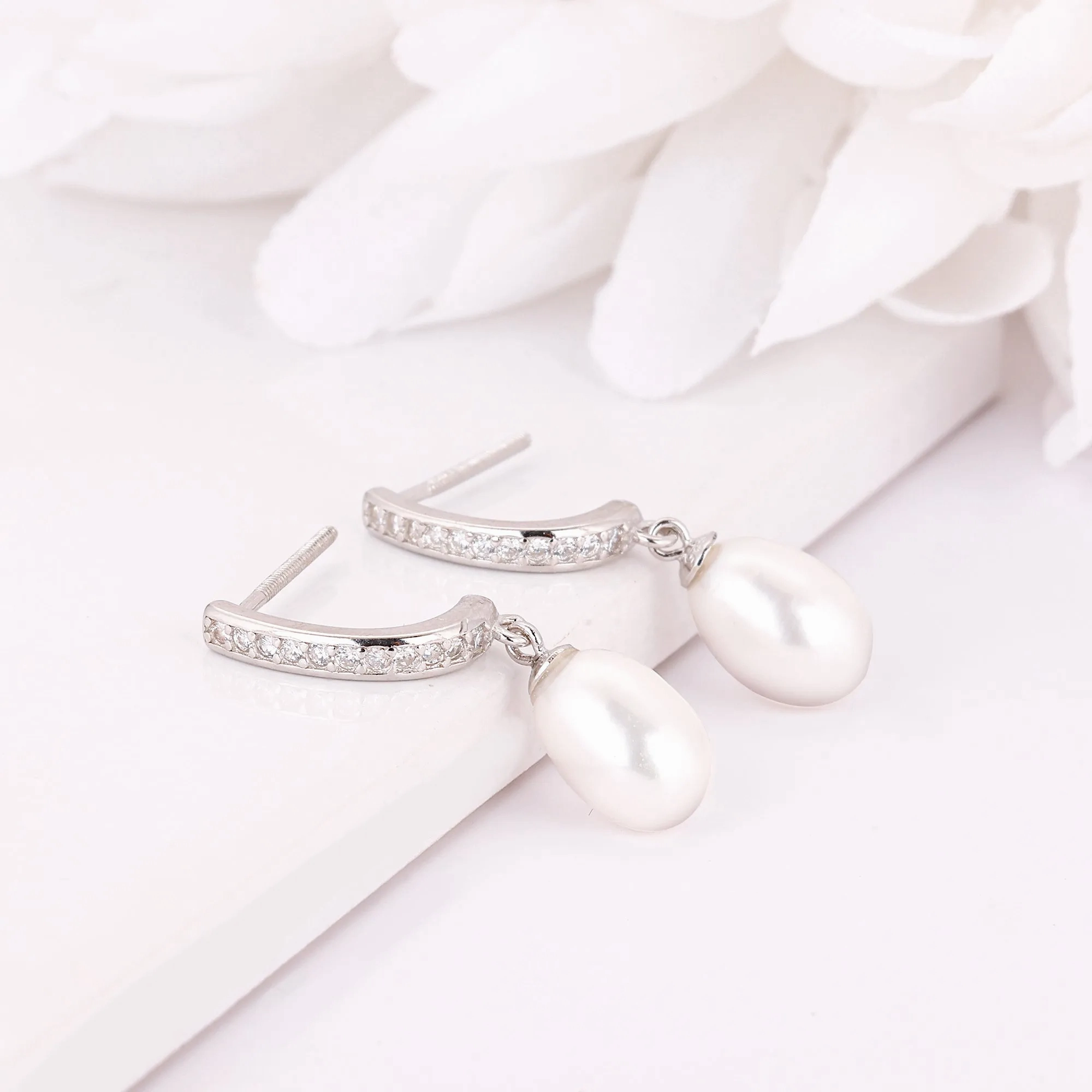 Silver Pearl Drop Earrings