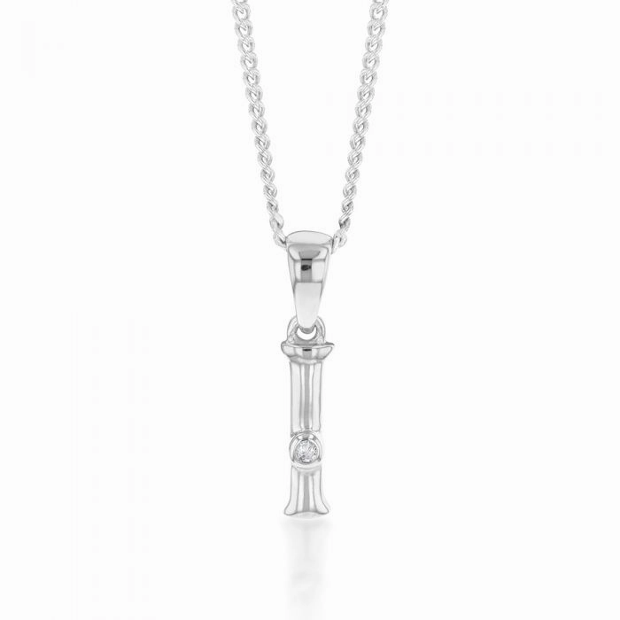 Silver Pendant Initial I set with Diamond