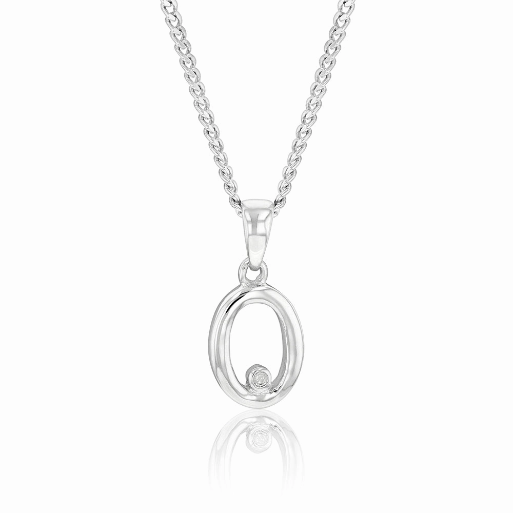 Silver Pendant Initial O set with Diamond