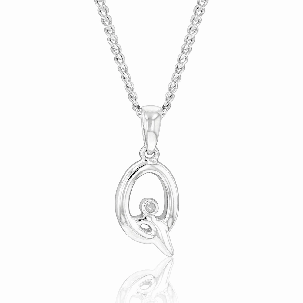 Silver Pendant Initial Q set with Diamond