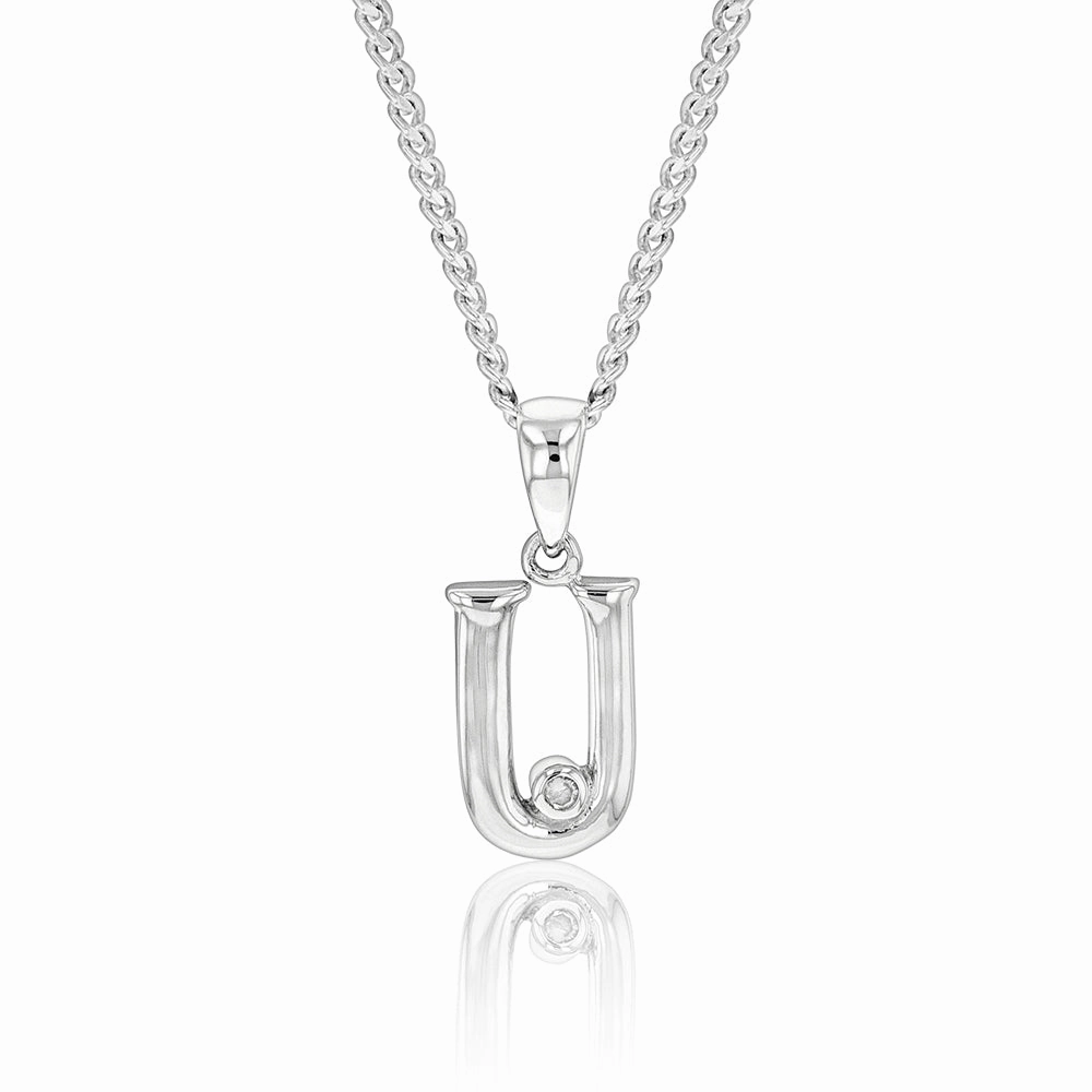 Silver Pendant Initial U set with Diamond