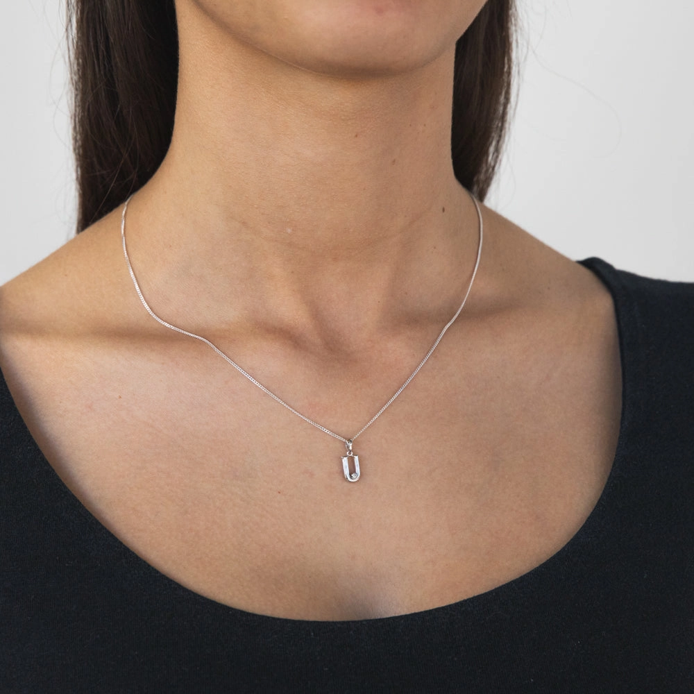 Silver Pendant Initial U set with Diamond