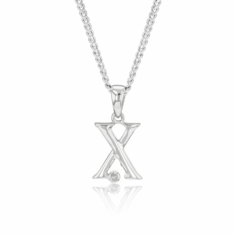 Silver Pendant Initial X set with Diamond