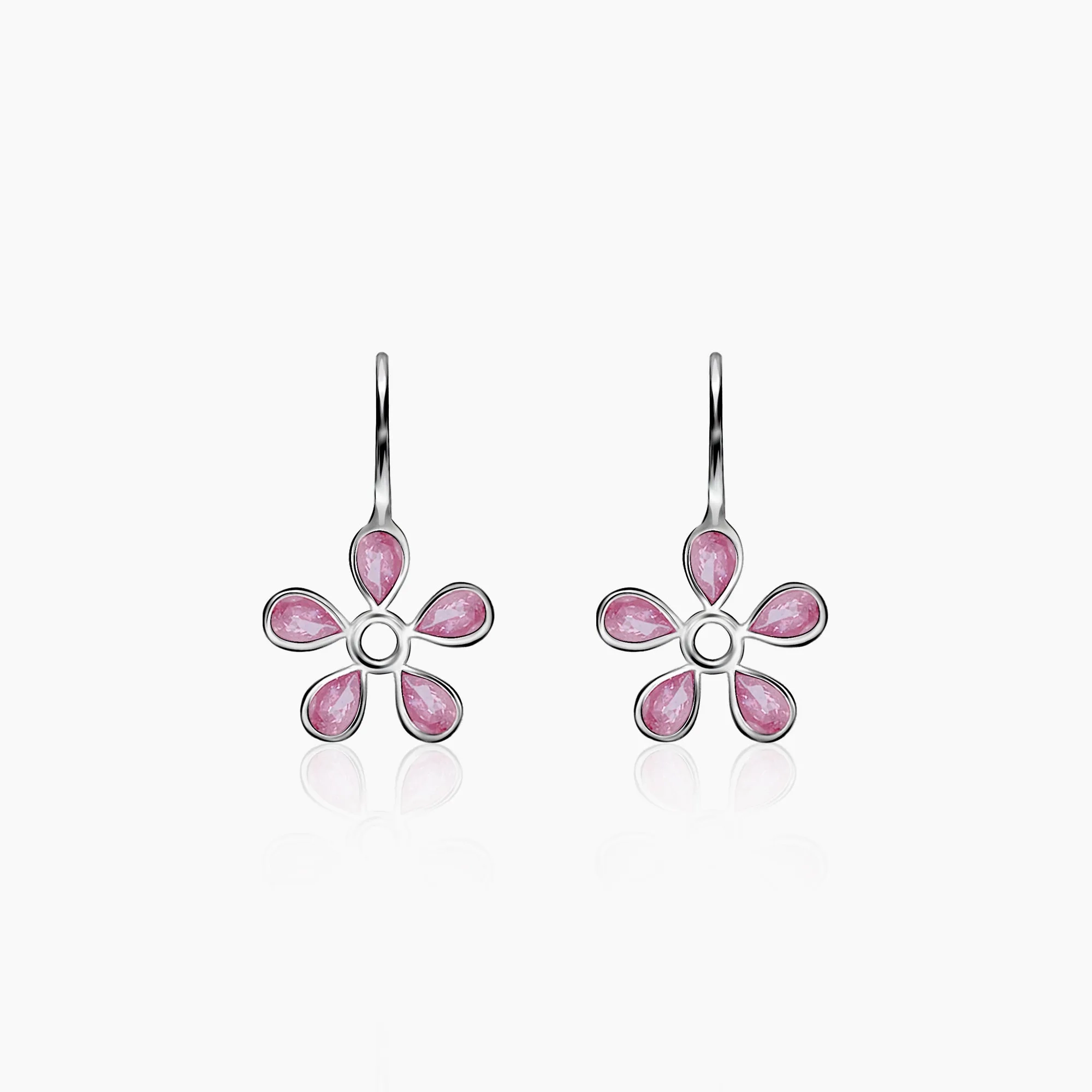 Silver Pink Dahlia Earrings