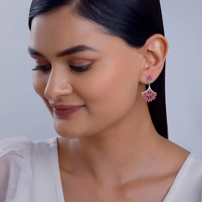 Silver Pink Floret Earrings